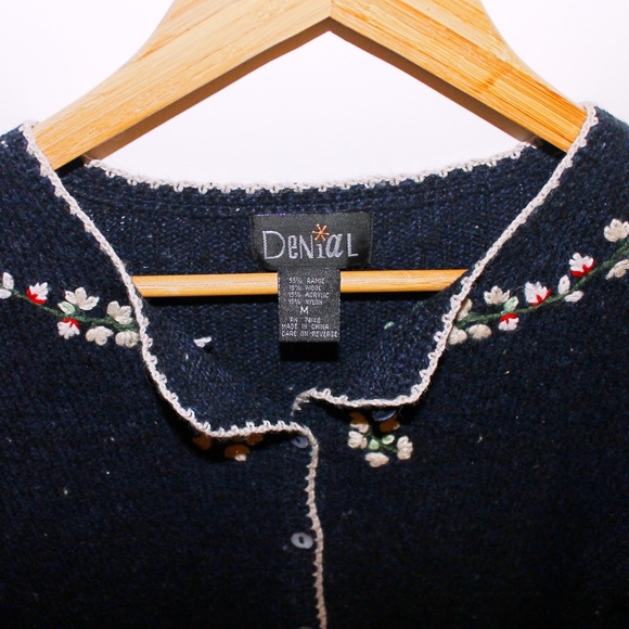 Denial Vintage Blue Floral Embroidered Cardigan M - Picture 4 of 4